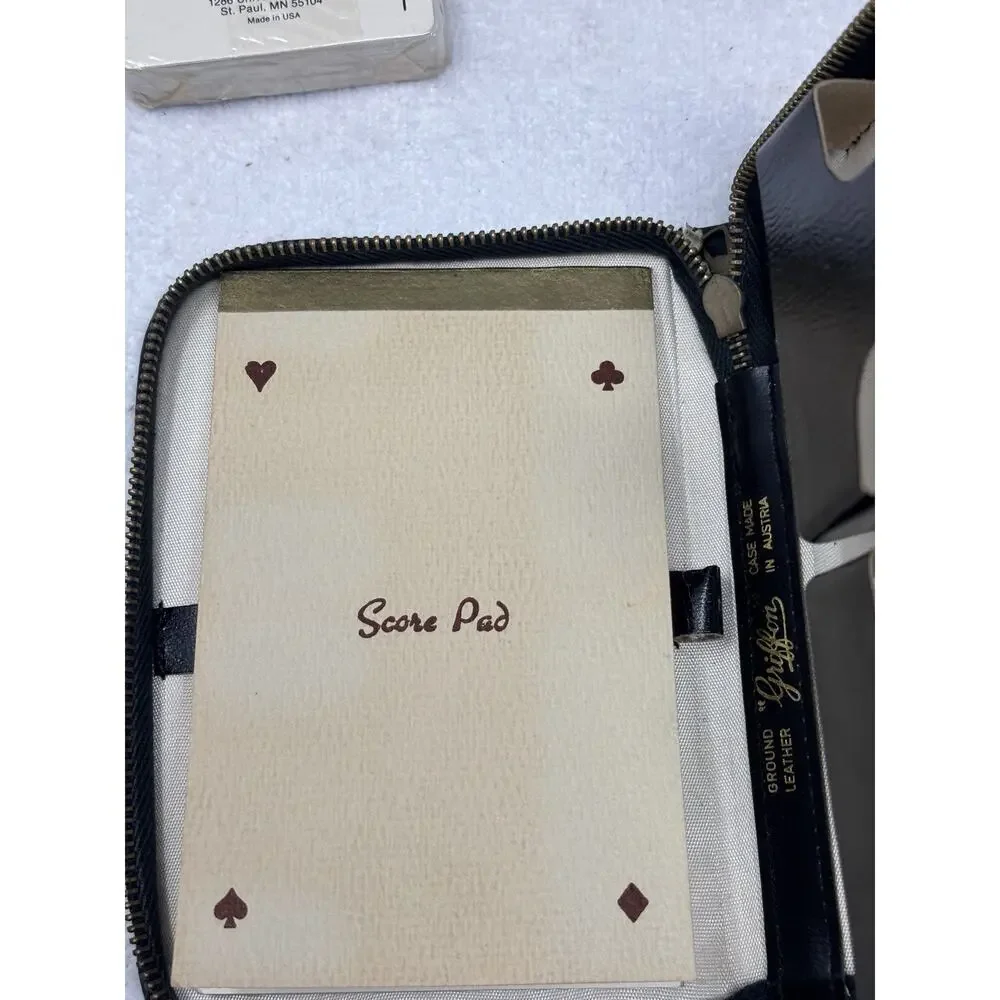 Vtg Griffon Playing Cards Made In Austria Black Leather‎ Case Score Pad NEW